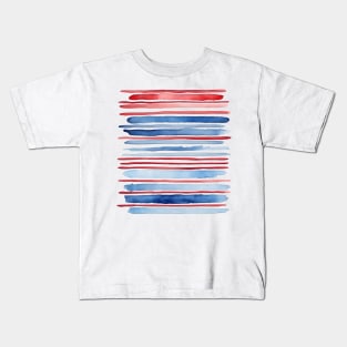 Blue and red watercolor beach stripes Kids T-Shirt